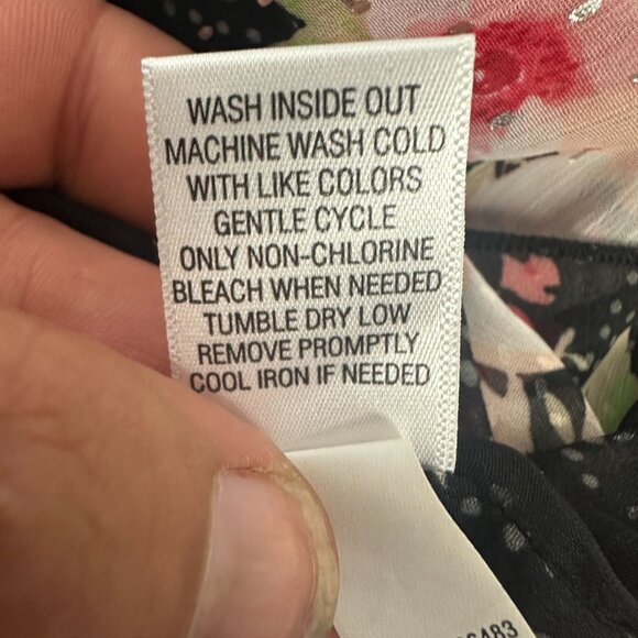 Candies Womens Large Flutter Sleeve Sheer Floral Blouse Black Pink Tie Back - Picture 7 of 7